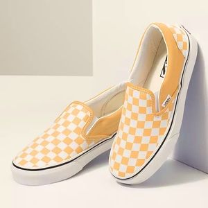 Yellow checkered slip on vans